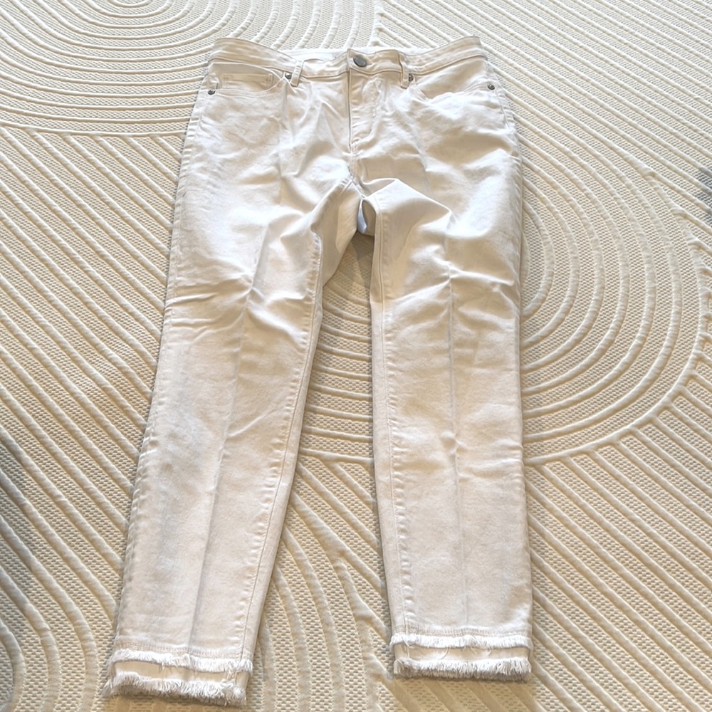 Loft white crop fringe Jean